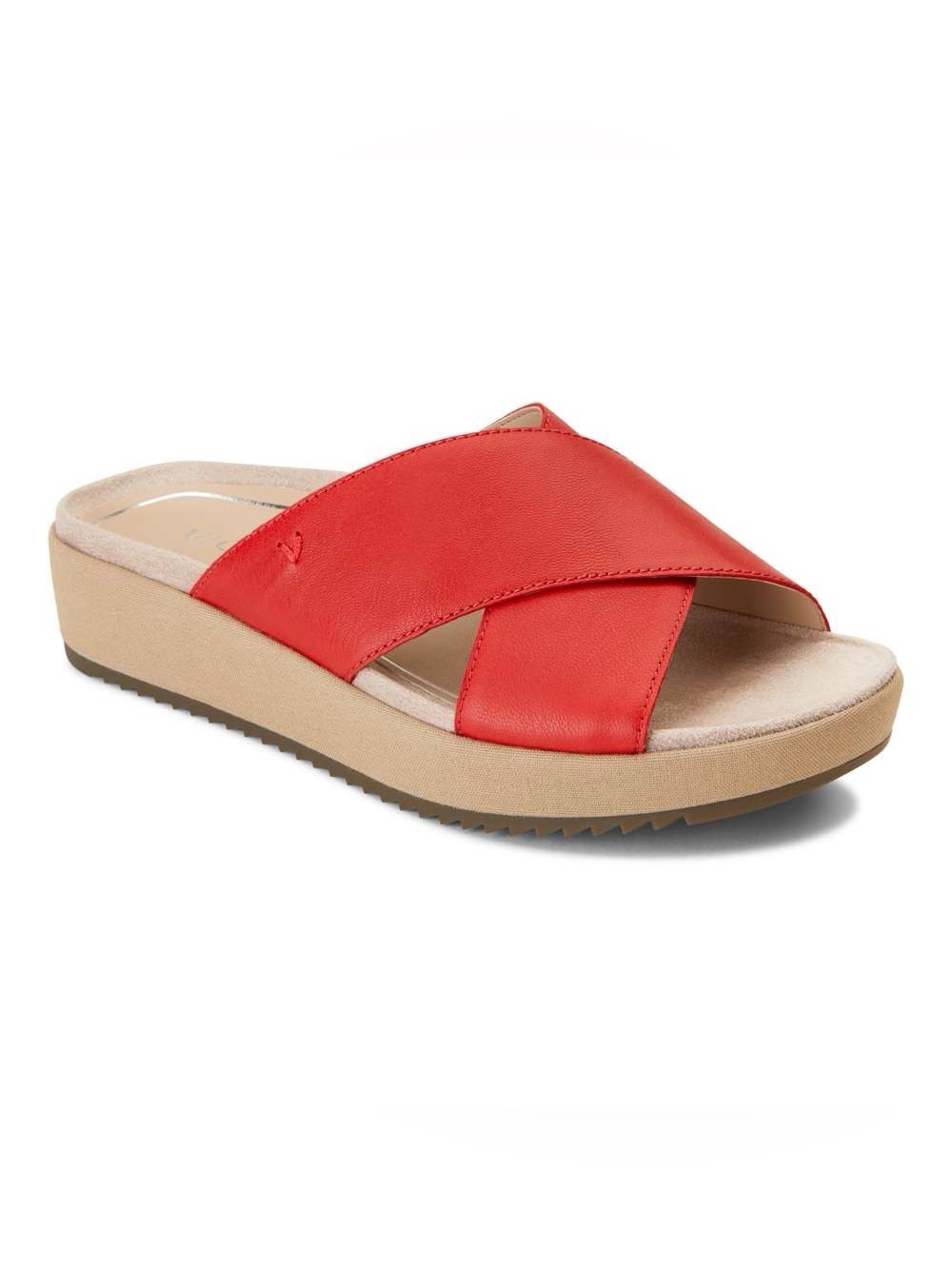 Vionic Hayden Platform Slide Sandals Red Leather Criss Cross Women Size 9